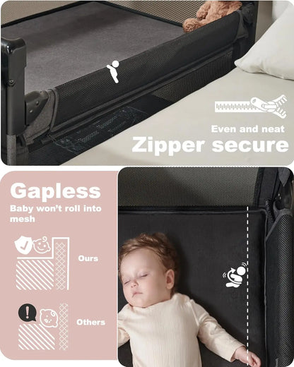 4-in-1 Baby Bassinet Bedside Sleeper with Changing Table, Playard & Wheels for Newborns