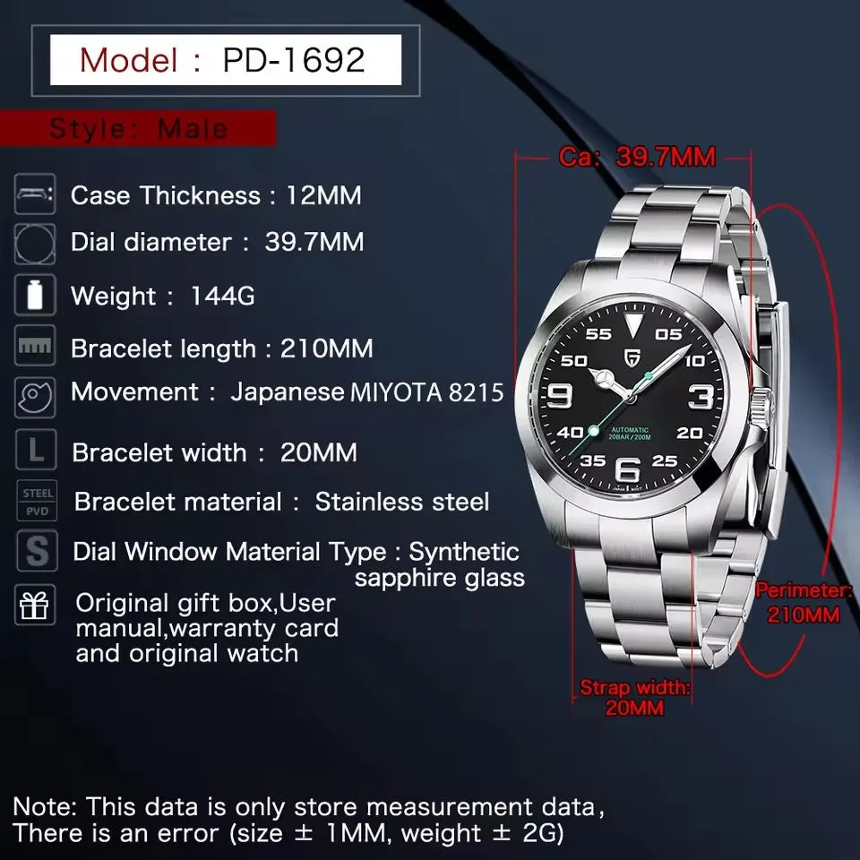 PAGANI DESIGN V2 Air King Luxury Brand Men Automatic Watch 40MM Stainless Steel Mechanical Watch Sapphire AR Coating 200m Waterproof Automatic Clock