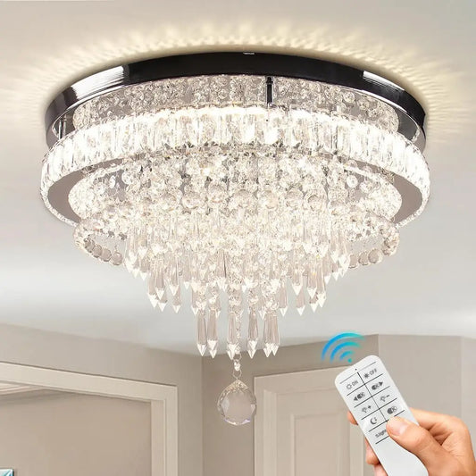 19.7" Modern Crystal Chandeliers Crystal Ceiling Light LED Remote Control Chandelier Light Fixture for Bedrooms Living Room Dini