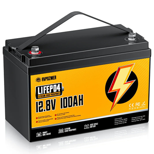 RVPOZWER 12V Lithium Battery 100AH Nominal Capacity LiFePO4 1280WH Battery With BMS Solar Portable Rechargeable 25000 Cycles