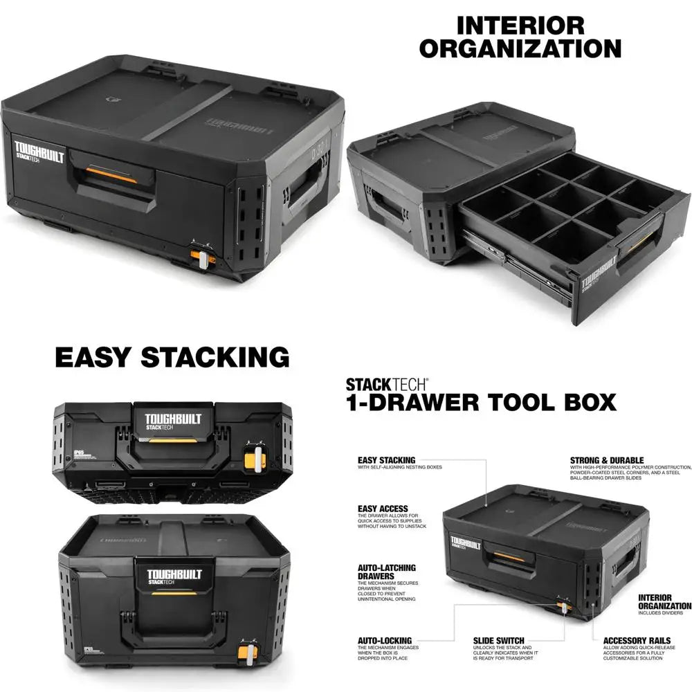 Portable Heavy-Duty Toolbox with Stackable Storage Organizer, 1 Drawer Tool Chest, 50 lb Capacity for Efficient Workshop Organiz