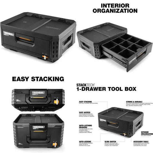 Portable Heavy-Duty Toolbox with Stackable Storage Organizer, 1 Drawer Tool Chest, 50 lb Capacity for Efficient Workshop Organiz