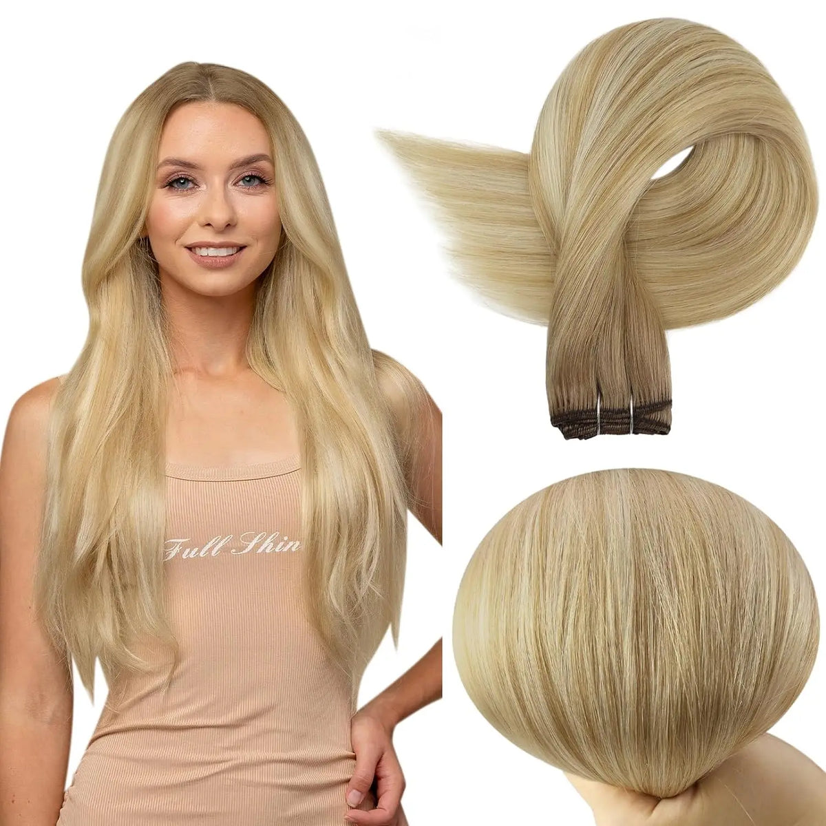 Full Shine Straight Human Hair Extensions Sew in Silky Skin Double Weft Hair Extensions For Salon