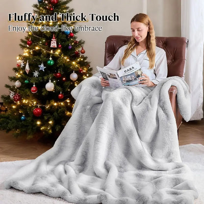 Luxury Faux Fur Blanket - Soft Warm Plush Blankets for Couch Sofa Bed, Fluffy Thick Throws for Bedroom, Office, Living Room, Dec