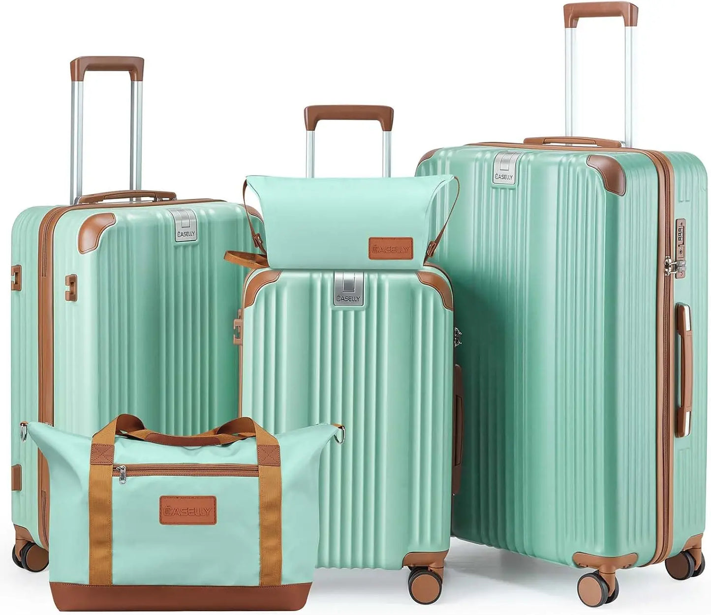 3-Piece Luggage Set PC+ABS Hardshell TSA Lock Spinner Wheels Lightweight Green Suitcase with YKK Zippers (20/24/28/DB/TB)