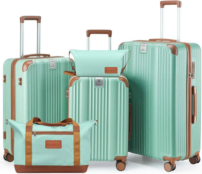 3-Piece Luggage Set PC+ABS Hardshell TSA Lock Spinner Wheels Lightweight Green Suitcase with YKK Zippers (20/24/28/DB/TB)