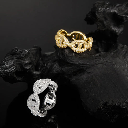 Fashion Chain Design Ring 1.0MM D-Color Moissanite 18K Gold Plated S925 Silver 9G