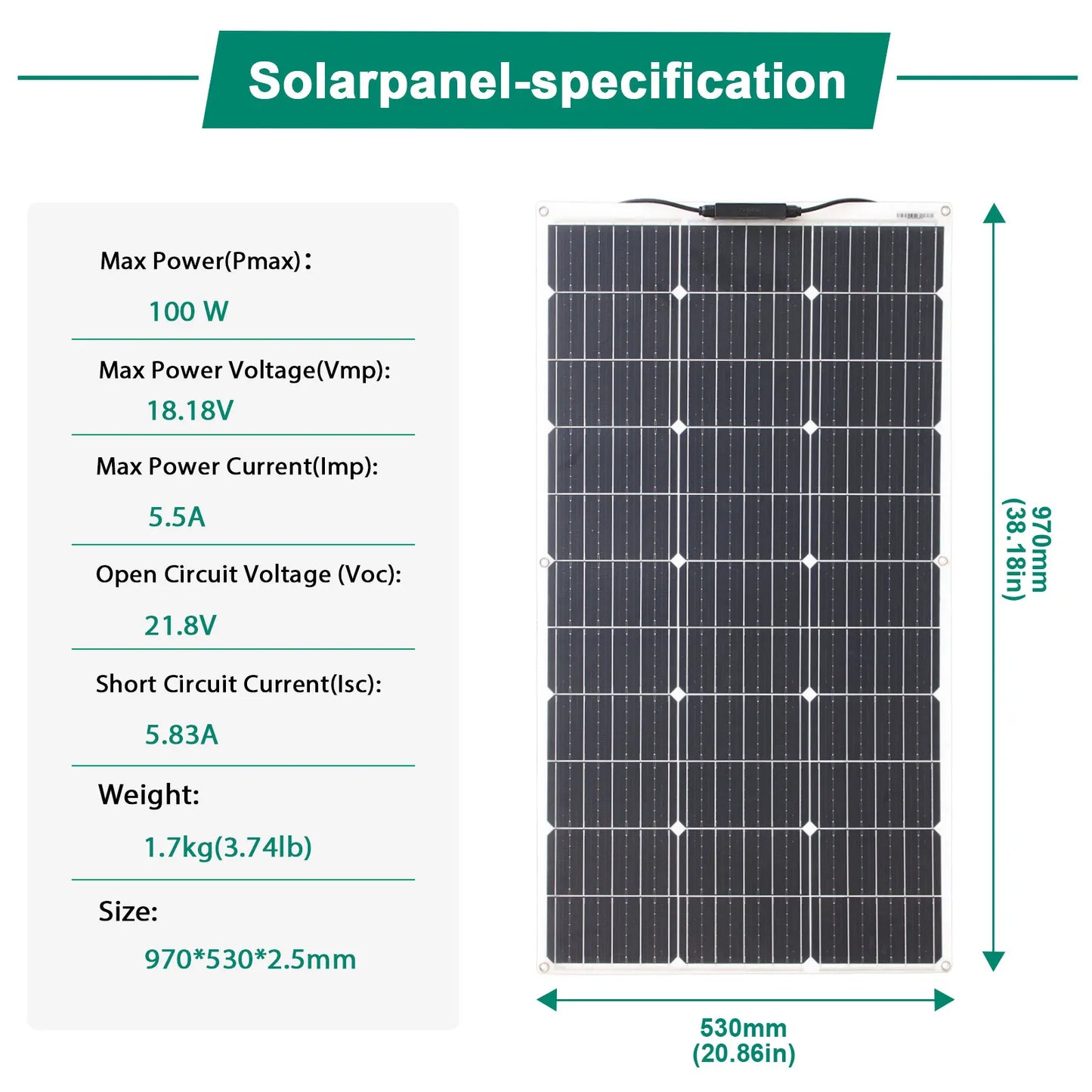 Flexible Solar Panel 100W/200W 18V Eco-Friendly Monocrystalline Solar Panel