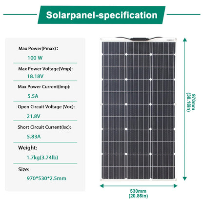 Flexible Solar Panel 100W/200W 18V Eco-Friendly Monocrystalline Solar Panel