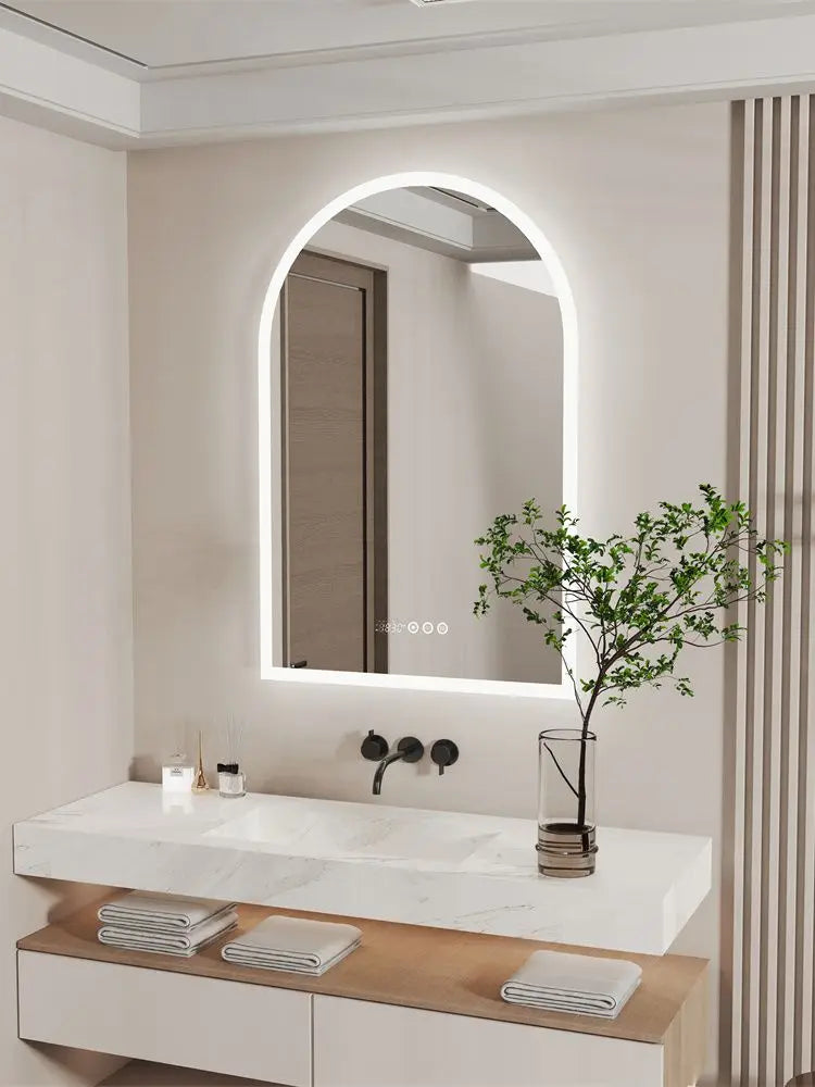 LUVODI Arched Smart Bathroom Mirror Dimmable Waterproof Salon Dressing Mirror with Time & Temperature Display