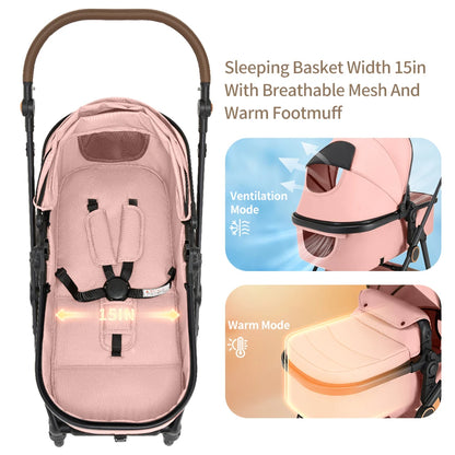 Baby 2 in 1 Baby Stroller Pushchair High Landscape Reversible Foldable Portable Stroller Newborn Pram