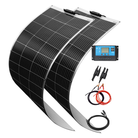 Boguang 240W 12V Solar Panel System Kit, 2pcs 120W Flexible Monocrystalline Solar Panels, 20A USB Controller, Cable for Boat, RV, Camping, Car Off‑Grid Battery Charging