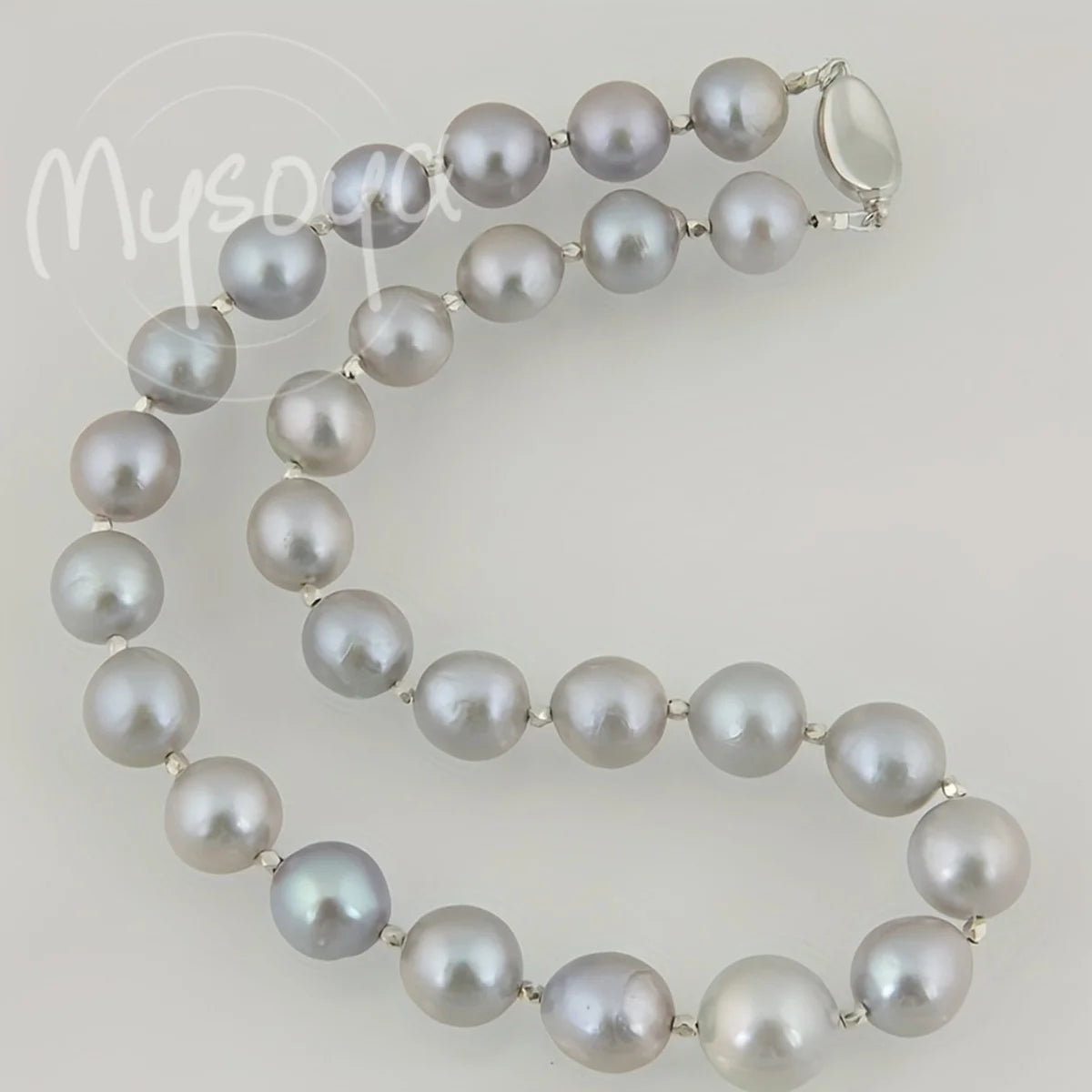 MYSOYA 10-12mm Classic Large Natural Gray Freshwater Pearl Necklace With Gift Box Birthday Wedding Christmas Valentines Day Gift