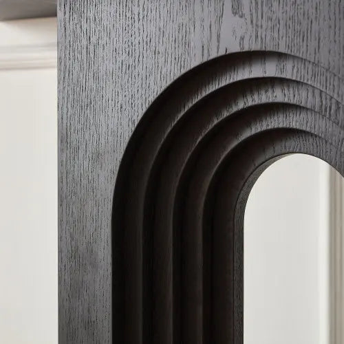 Black 47.24 inch living room small side table, entrance table, MDF， Narrow console table with circular design
