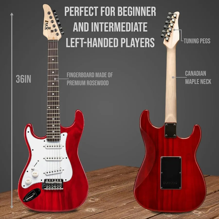Left Hand 36 Inch Electric Guitar and Kit for Lefty with 3/4 Size Beginners Guitar Amp Six Strings Two Picks Shoulder Strap Dig
