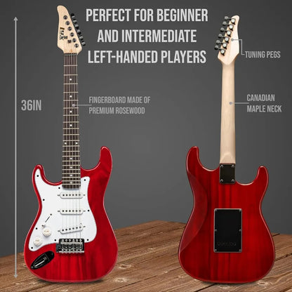 Left Hand 36 Inch Electric Guitar and Kit for Lefty with 3/4 Size Beginners Guitar Amp Six Strings Two Picks Shoulder Strap Dig