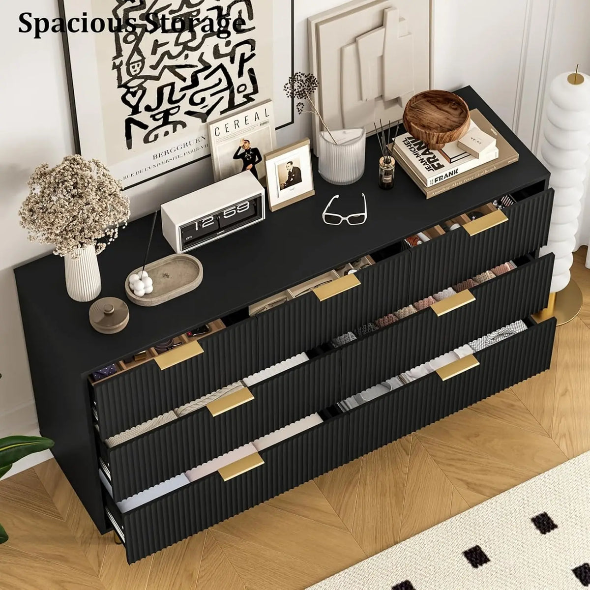 7 Drawers Dresser for Bedroom, Living Room Cabinet, Fluted Dresser Chest of Drawers with Handle, Wood Modern Dressers for Closet, Bedroom Living Room