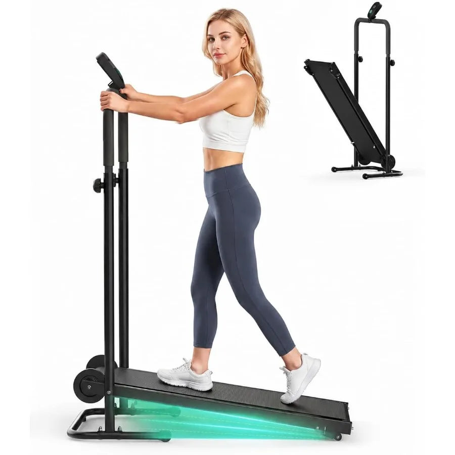 Dual Flywheel Manual Treadmill - Incline Non-Electric for Gym/Home, Steel Frame, Black, Smooth Belt Motion Low-Impact Workout