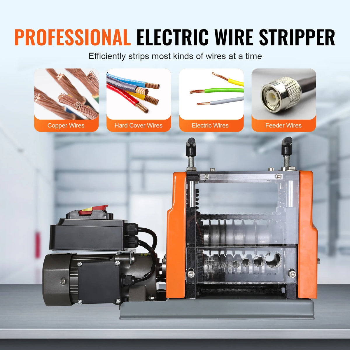 SucceBuy Electric Wire Stripping Machine 60W 1.5-25mm Visible Stripping Depth 6 Round+1 Flat Channels for Scrap Copper Recycling