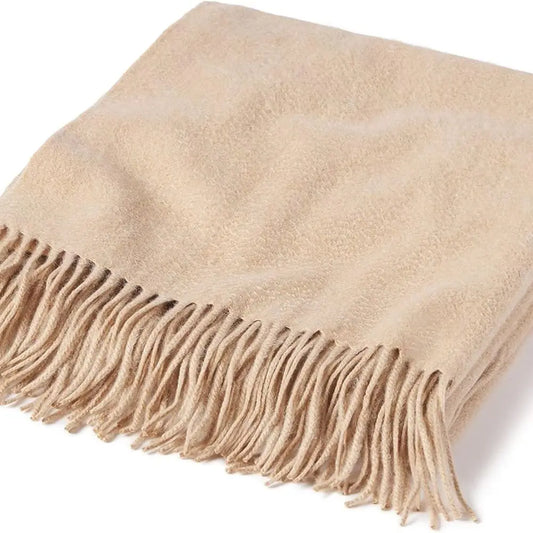 Home Throw Blanket with Decorative Fringe 100% Pure Cashmere Ultra Soft Accent Blanket for Couch, Sofa & Bed (Camel, 60"x50")