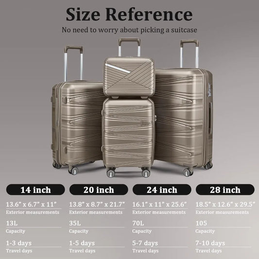 4 Piece Spinner Wheel Luggage Set, TSA Approved Expandable Hardshell Suitcase, Lightweight Travel Family Set for Men and Women