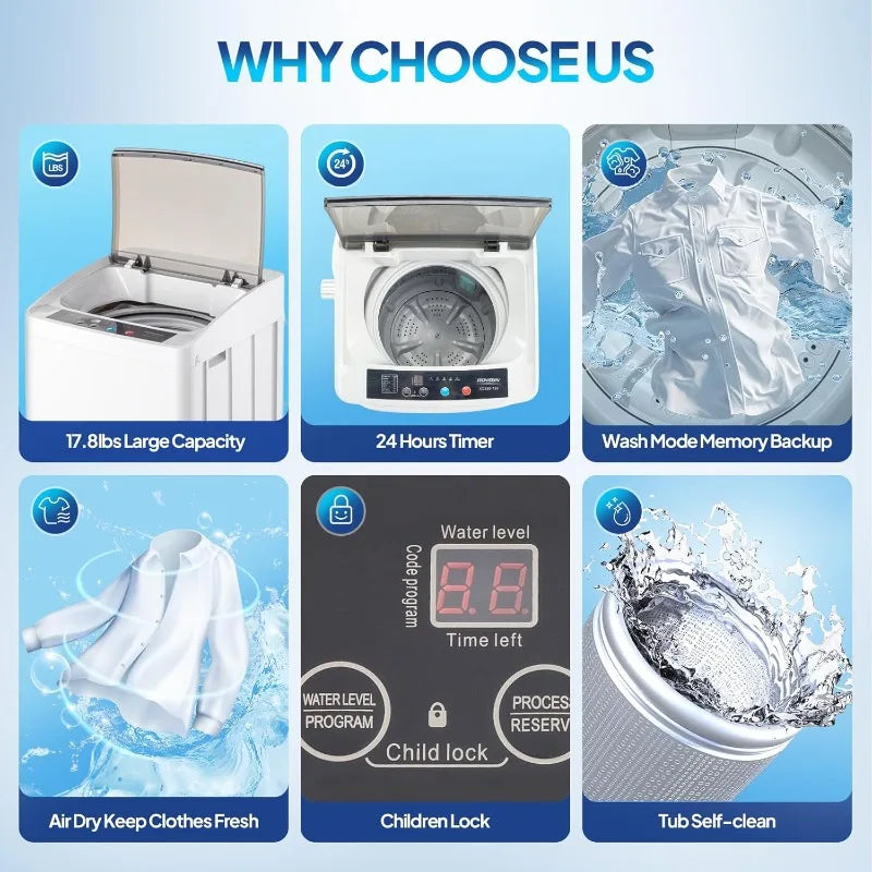 17.8LBS Full Automatic Washing Machine and 1.5CuFt Portable Clothes Dryer Set, Compact Laundry Washer and Dryer Combo