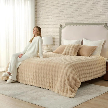 Cozy Faux Fur Throw Blanket, King Size 108x90 Inches, Soft Thick for Bed Sofa Living Room