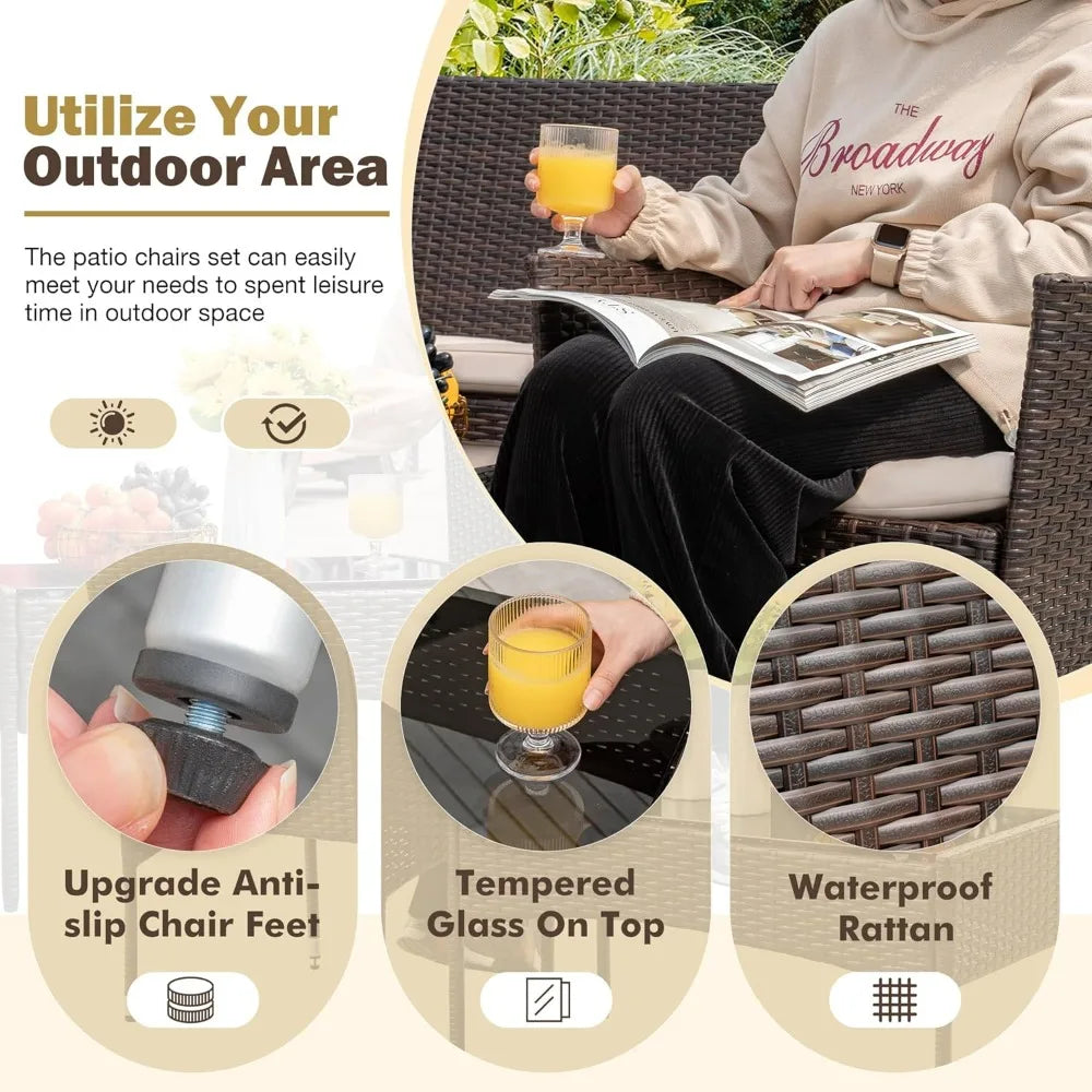 4 Pieces Outdoor Patio Furniture Sets Rattan Chair Wicker Set, Outdoor Indoor Use Backyard Porch Garden Poolside Balcony Furnit