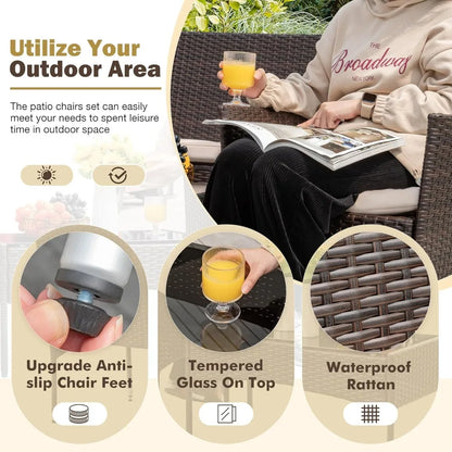 4 Pieces Outdoor Patio Furniture Sets Rattan Chair Wicker Set, Outdoor Indoor Use Backyard Porch Garden Poolside Balcony Furnit