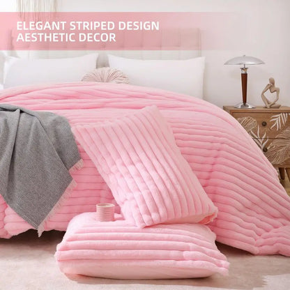 Fluffy Queen Comforter Set 3 Pieces Pink Fleece Fluffy Comforter Set, Luxury Fuzzy Queen Bedding Set, Soft Warm Bed Set All Seas