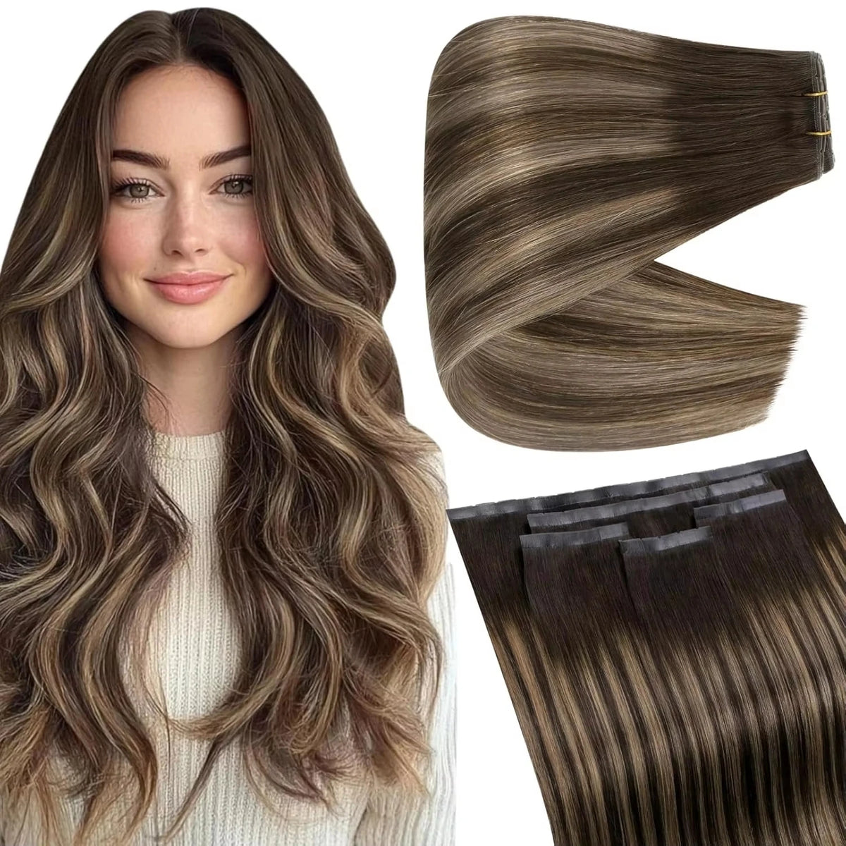 Full Shine Butterfly Weft Hair Extensions Remy Straight Hair Extensions 5 Pcs Double Sided Weft Hair Extensions Invisible Hole Weft Hair