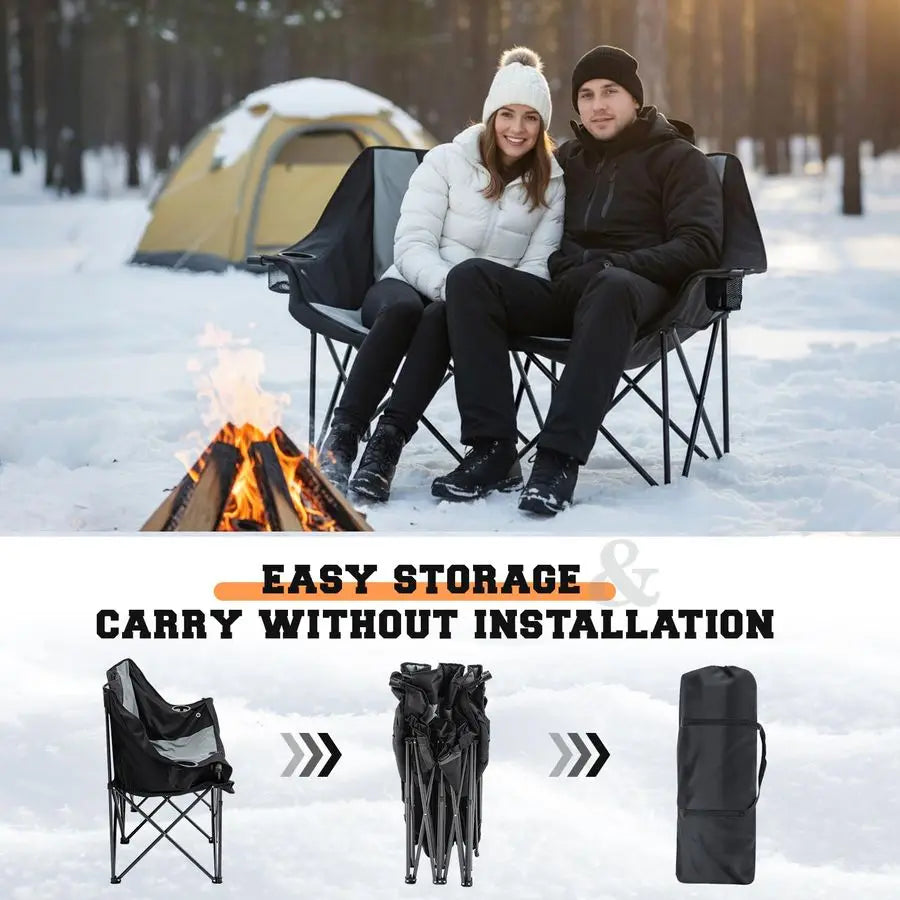 Double Heated Double Camping Chair for Adults, Oversized 660lbs Camping Chair with 4 Heating Zones amp 3 Heat Levels Folding Sea