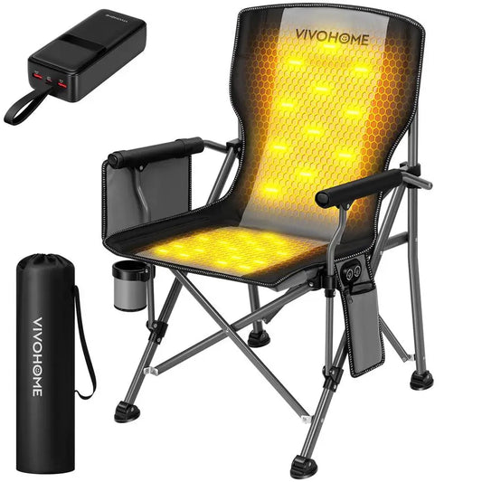 45W Padded Heating Camping Chair with 27000mAh Power Bank, Heated Portable Folding Lawn Chair for Outdoor Sports, 3 Levels of He