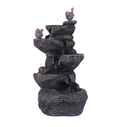 27 Inch 5-Tier Resin Stone Imitation Waterfall with LED Lights Floor Fountain for Garden Patio Backyard Porch and Home Art Decor