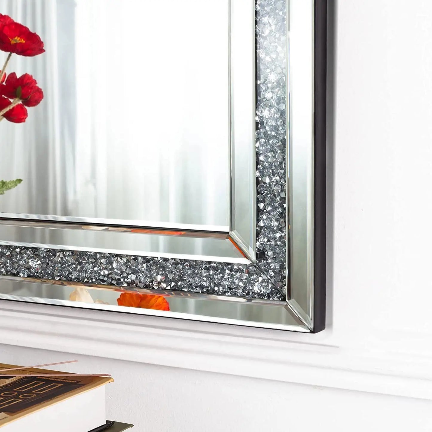 Large Decor Mirrors Rectangle Venetian Wall Mirrors Polished Crush Crystal Diamond Edge 120x60x2.5cm for Living Room Hallway