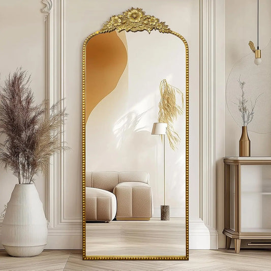 Full Length Mirror, 75x30 Baroque Style Vintage Mirror, Antique Metal Frame Wall Mirror, Traditional Art Home Decor for Living R