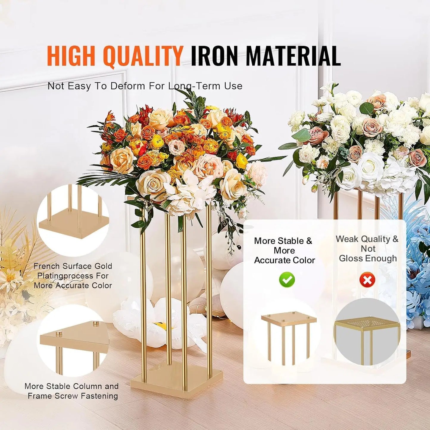 12Pcs Wedding Centerpiece Flower Stand for Table 23.6 in Gold Flower Vases for Events Paty Display Stand Metal