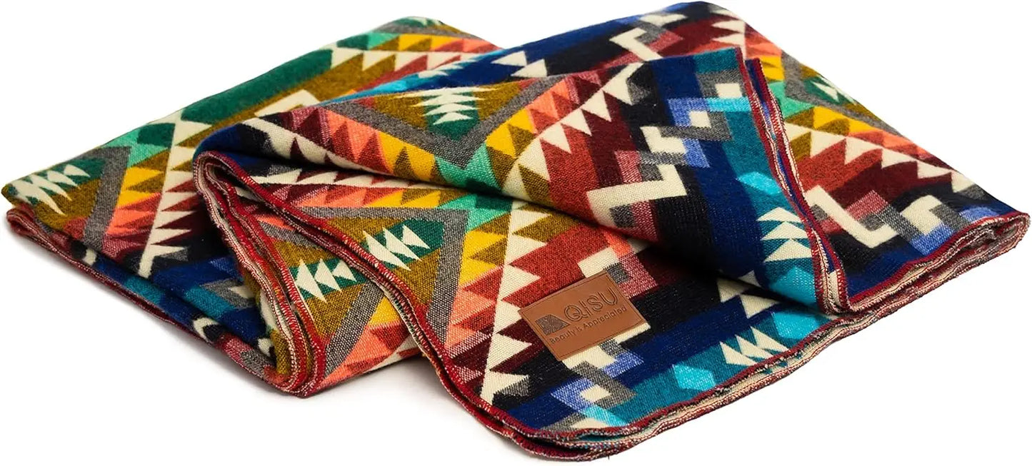 Large Wool Blanket Throw, Handmade in Ecuador, Ultra-Soft & Hypoallergenic, 94" x 78", Rainbow Colors