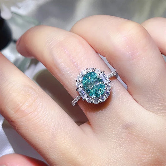 Oval Cut Paraiba Style Green Blue Moissanite Engagement Ring, 925 Silver Promise Ring Fine Jewelry Mother's Day Gifts