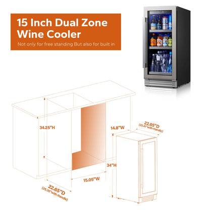 Ca'Lefort 85L Compressor Wine Cooler - 34-54°F Adjustable Cooling, Child Lock, Auto Defrost, R600a Eco Design, Home/Bar/Office