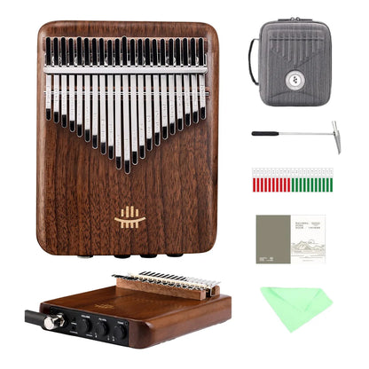 Hluru 21 Key Electric Kalimba 17 key Black Walnut Thumb Piano Professional Finger Piano Built-in Pickup Mbira for 2028