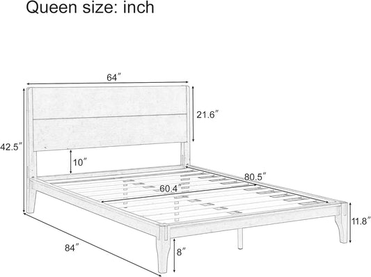 Merax Queen Size Bamboo Platform Bed, Mid-Century Modern Bed Frame with Tall Headboard, Solid Sustainable Bedframe Queen-size, W