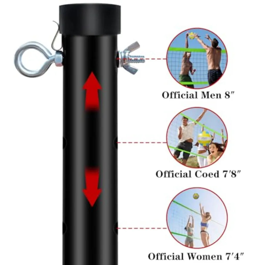 Outdoor Portable Volleyball Net System - Adjustable Hght Poles with Soft Volleyball Ball Pump Hammer Boundary Line and Carry Ba