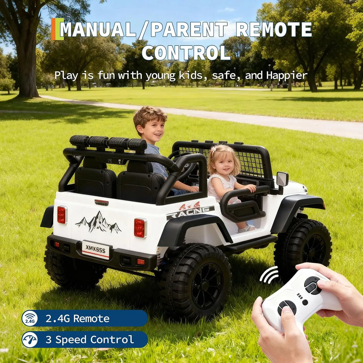 Tacleekii  24V Electric Car for Kids 2-Seater Electric Ride-On Truck 4WD, Dual Motors Parent Remote LED Headlights & Music Player Outdoor All-Terrain Vehicle