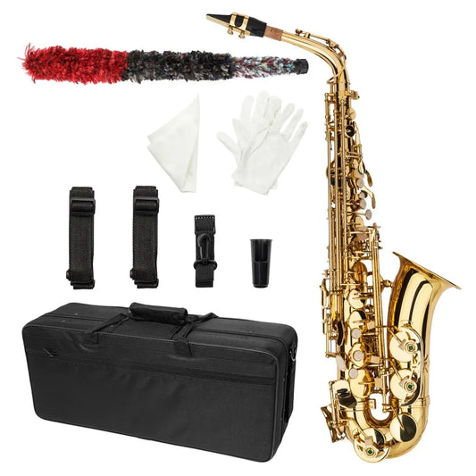 Beginner Student Super Sound Paint Gold Eb Alto Saxophone Sax w/Case