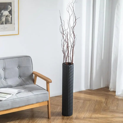 Black Tall Floor Vase 27.6in Metal Modern Cylinder Floor Vases for Fireplace with Honeycomb Texture Set of 2 Large Decorative V
