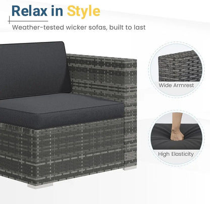 5-Pieces Outdoor Patio Furniture Sets with Cushions & Glass Coffee Table, All Weather Wicker Rattan Sectional Sofa Set