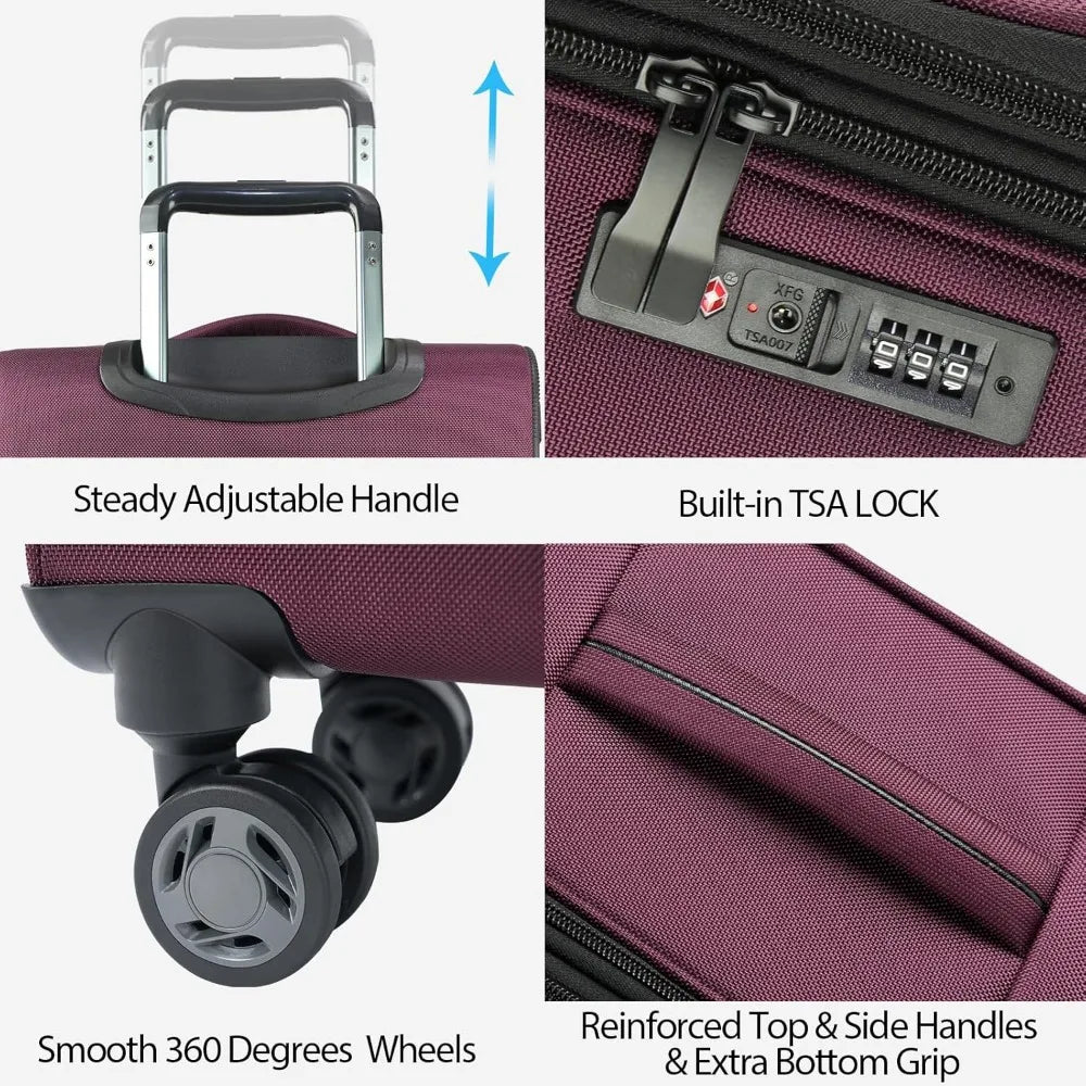 Expandable Softside Spinner Luggage with USB Port, TSA Lock, and Durable Rolling Suitcase for Travel