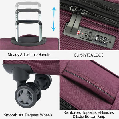 Expandable Softside Spinner Luggage with USB Port, TSA Lock, and Durable Rolling Suitcase for Travel