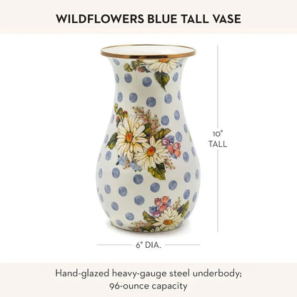 Elegant Blue Floral Enamel Vase - Chic Living Room Decor